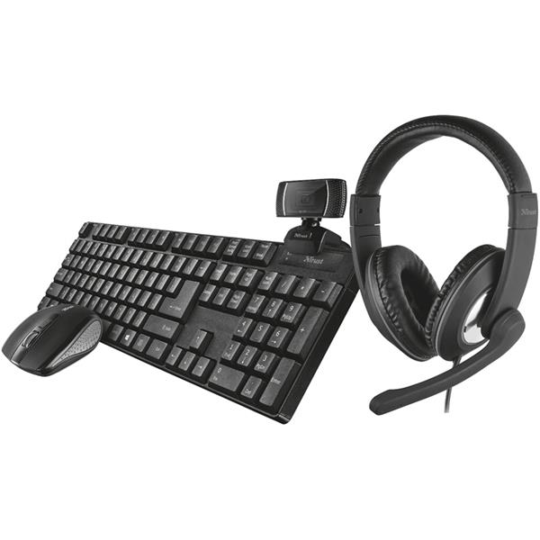 Combo 4 en 1 Trust Qoby - Teclado + Mouse + Auricular + WebCam