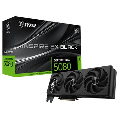 PLACA DE VIDEO MSI NVIDIA GEFORCE RTX 5080 INSPIRE 3X 16GB OC BLACK GDDR7