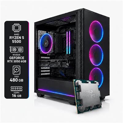 PC GAMER AMD RYZEN 5 5500 RTX 3050 6GB A520 16GB RAM 480GB 650W