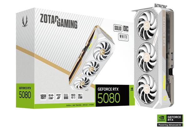 PLACA DE VIDEO ZOTAC NVIDIA GEFORCE RTX 5080 SOLID OC 16GB GDDR7 WHITE EDITION